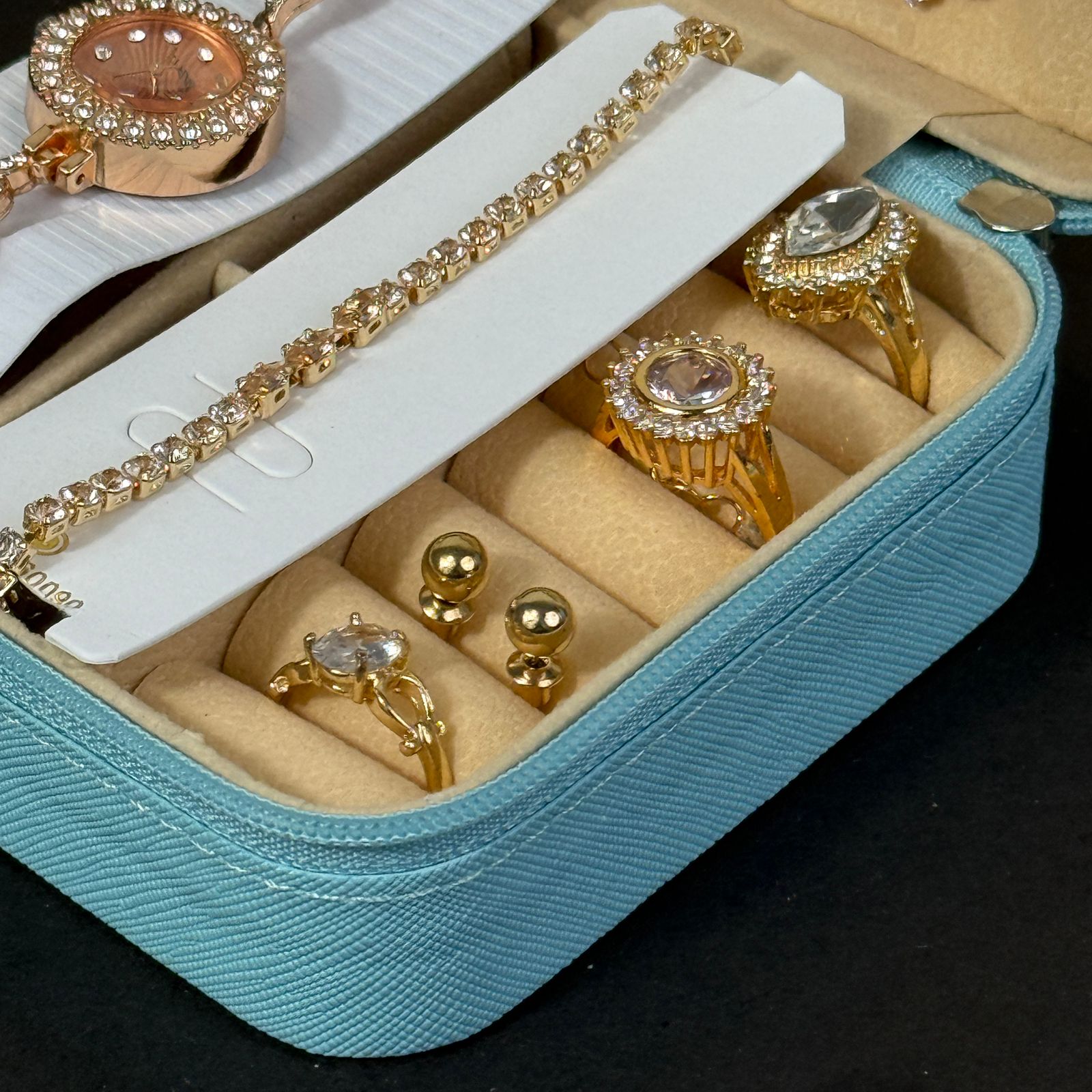 Women’s Rose Gold Watch & Jewelry Set – Mint Blue Box Edition