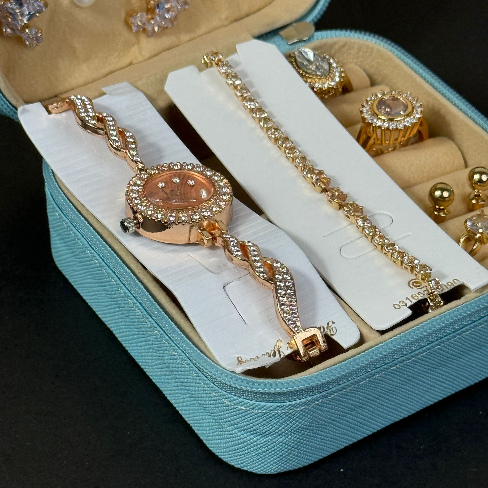 Women’s Rose Gold Watch & Jewelry Set – Mint Blue Box Edition