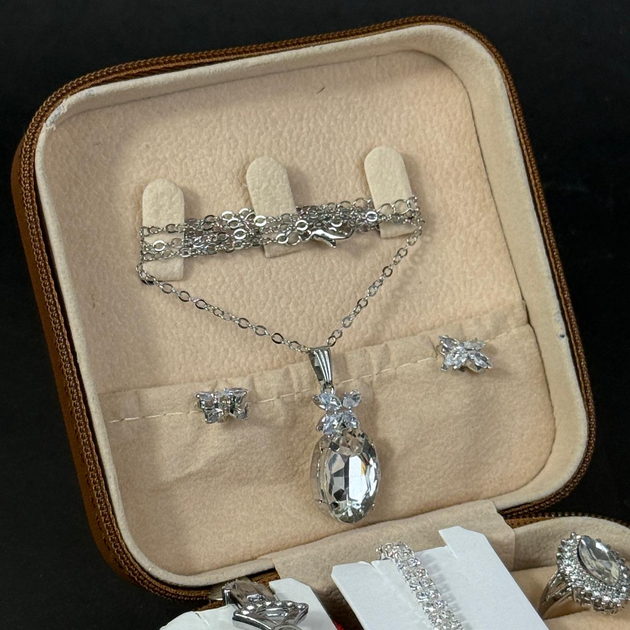 Women’s Silver Watch & Jewelry Set – Brown Box Edition