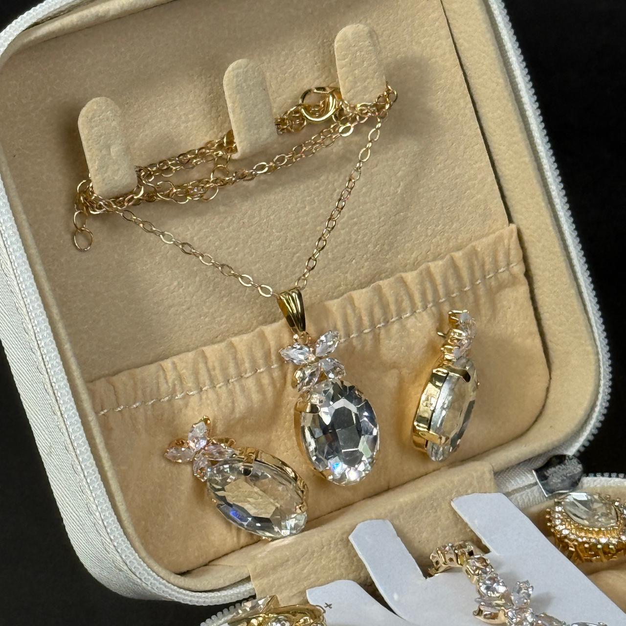 Women’s Gold Watch & Jewelry Set – White Box with Teal Stone Accents