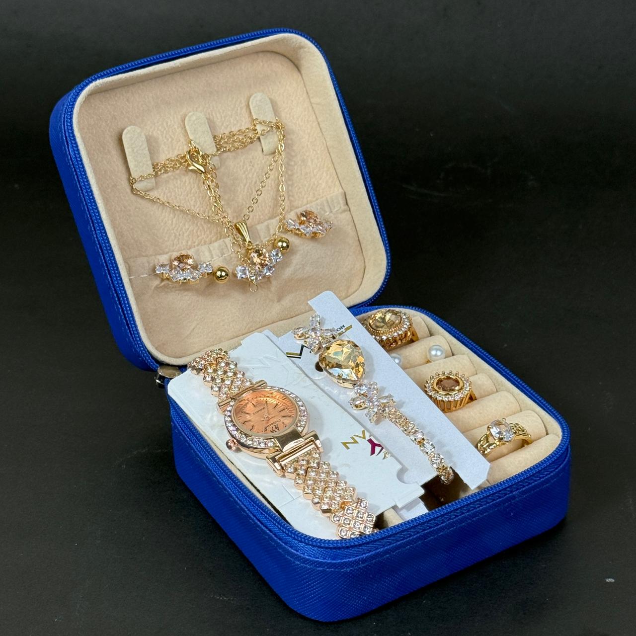 Women’s Gold & Rose Gold Watch & Jewelry Set – Royal Blue Box Edition