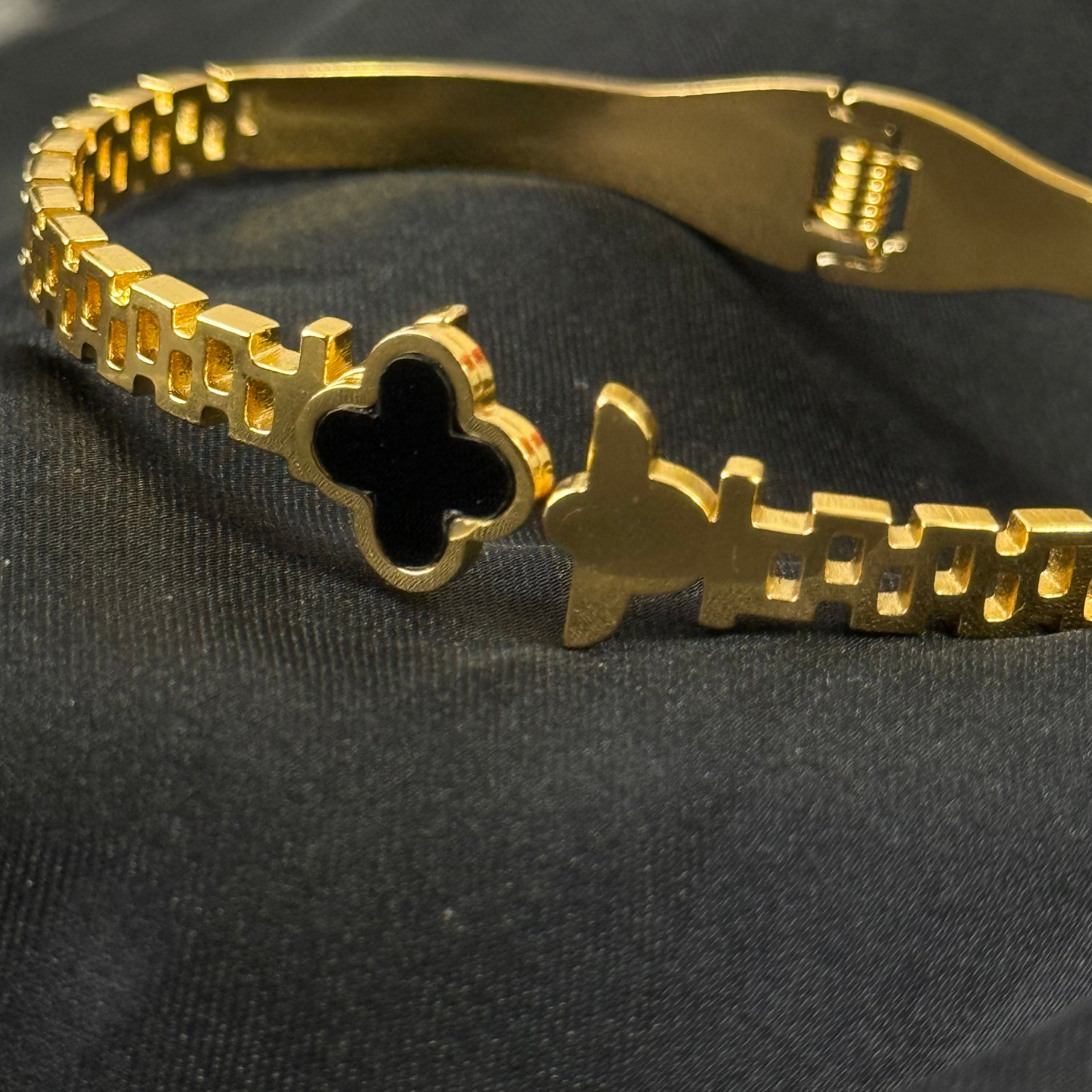 Golden-Colored Stainless Steel Clover Cuff Bracelet