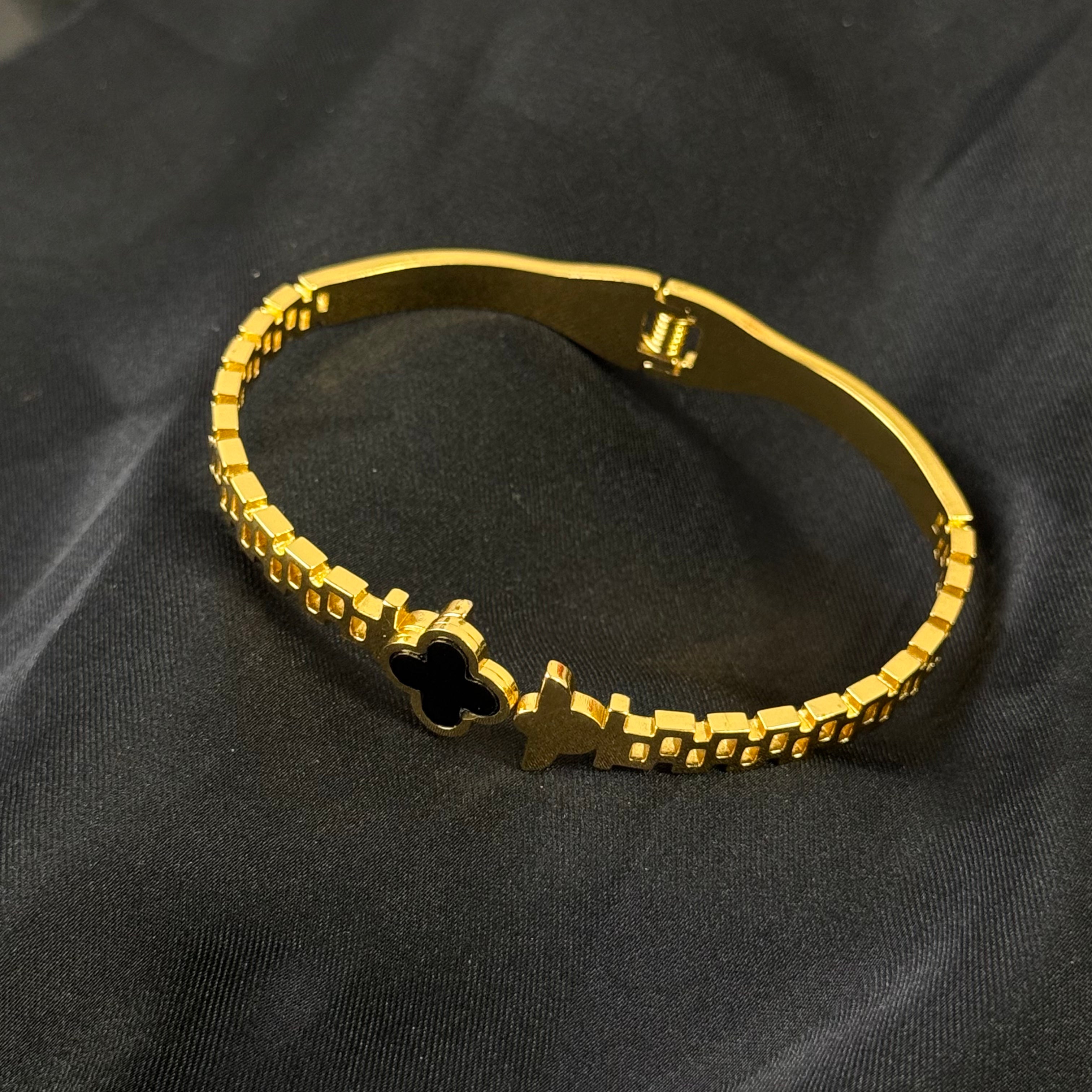 Golden-Colored Stainless Steel Clover Cuff Bracelet